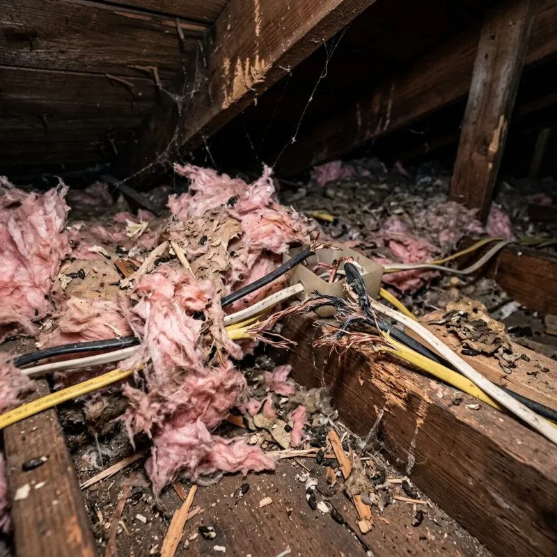 Contaminated ceiling insulation being assessed in a Merlynston roof space