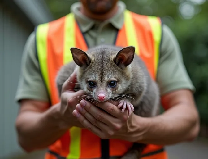 Animal handler safely recovering a deceased possum in Merlynston