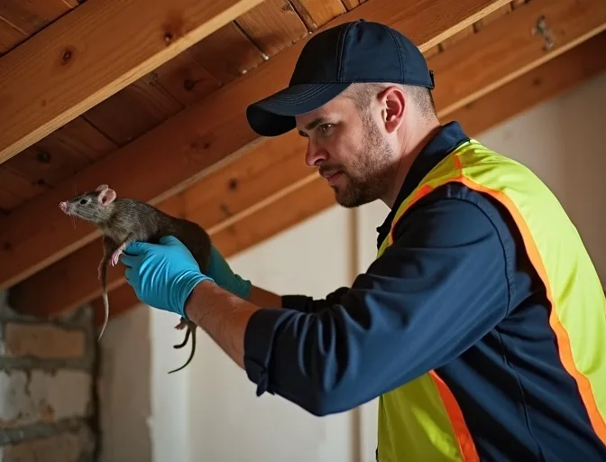 Technician inspecting a roof cavity for a dead rat in Merlynston